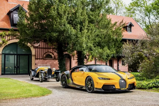 Bugatti's latest Sur Mesure Chiron honors Jean Bugatti's iconic Type 55 Super Sport with a unique black-and-yellow livery, combining modern luxury with classic design elements.