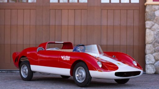 A classic Ferrari 275 kids' car, limited to 30 mph, is up for auction at £40,000. This detailed one-third scale model of the 1964 Le Mans-winning Ferrari 275 P isn't road legal.