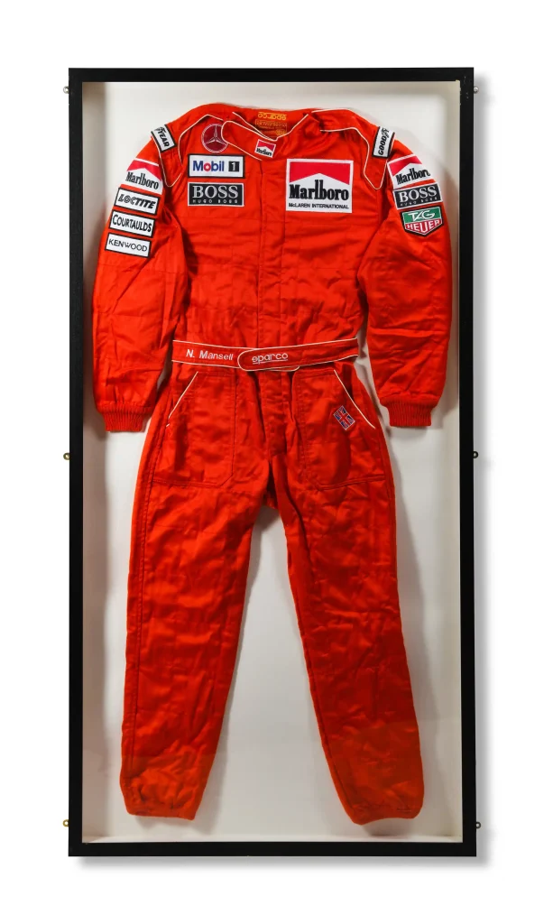 Nigel Mansell is auctioning 55 pieces of F1 memorabilia, including his race suit, signed helmet, and old underwear, expected to fetch £117,000 at RM Sotheby’s on 12 June.