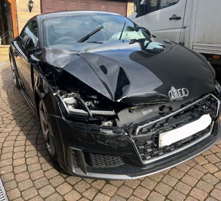 A 2020 Audi TT with 13,000 miles is for sale in Leeds for £8,995. Despite heavy front-end damage and needing repairs, it's a potential bargain compared to its £23,000 value.