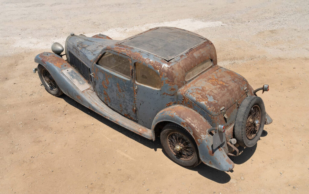 A 1936 Bugatti Type 57 Ventoux is for sale at £288,000. Covered in rust and with ripped seats, it’s a major restoration project but retains its original matching numbers engine.