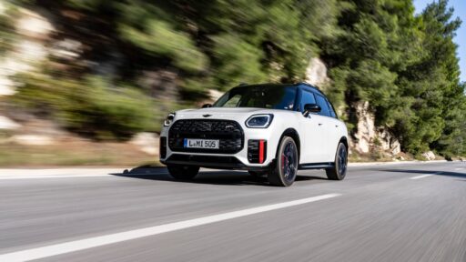 The MINI John Cooper Works Countryman, with a 300-hp 2.0-liter turbo engine, adaptive sports suspension, and ALL4 all-wheel drive, offers thrilling performance and iconic MINI style.