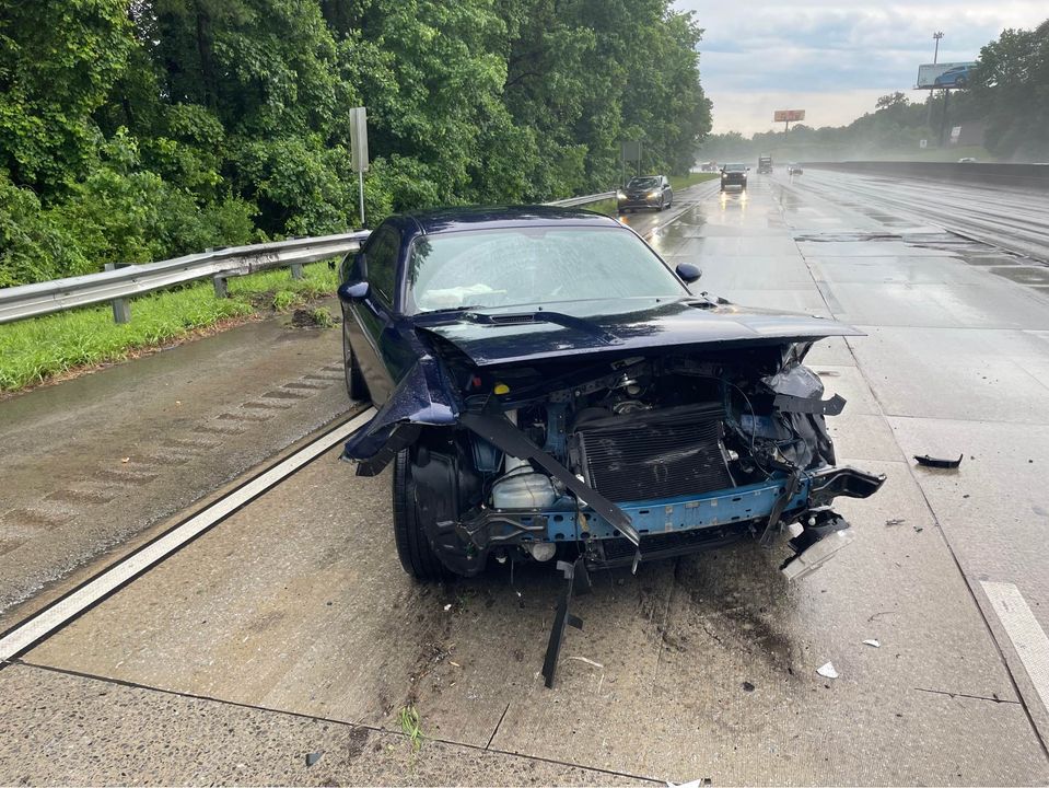 Damaged 2014 Dodge Challenger R/T Coupe listed for £2,358 ($3,000) on Facebook Marketplace after crash near Atlanta. Despite heavy damage, the engine still runs. Make an offer.