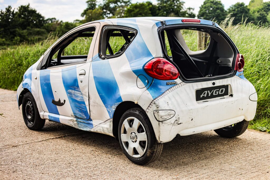 A Top Gear Toyota Aygo from the iconic car football episodes sold for £2,900 at auction. The 2005 Aygo, Top Gear's 2005 car of the year, still bears its battle scars.