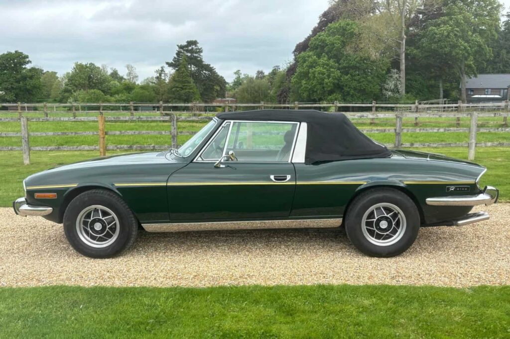 A vintage Triumph driven by Denis Waterman in "New Tricks" is up for auction at £22,000. The classic 1975 Stag model, featured in multiple TV shows, is now available through H&H Classics.