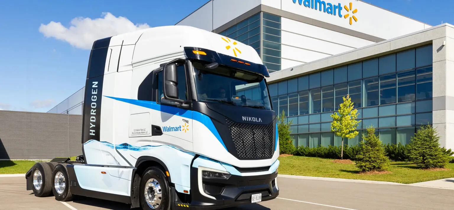 Walmart Canada launches its first hydrogen fuel cell-powered semi-truck, marking a milestone towards a 100% alternatively-powered fleet, reducing 97 metric tons of CO2 annually.
