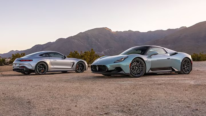 The 2023 Maserati MC20 Cielo and 2024 Mercedes-AMG GT63 battle for grand tourer supremacy, with Maserati's sleek design and AMG's superior performance and practicality.