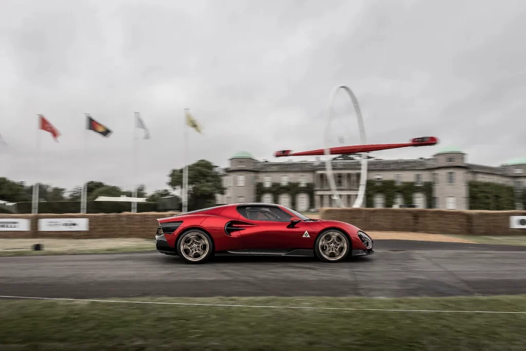 The Alfa Romeo 33 Stradale and electric Alfa Romeo Junior debut at the Goodwood Festival of Speed, showcasing heritage and innovation in the "Supercar Paddock" and "Electric Avenue" sections.