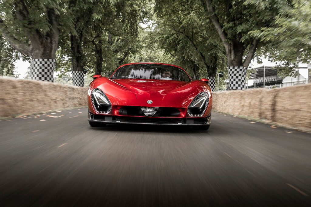 The Alfa Romeo 33 Stradale and electric Alfa Romeo Junior debut at the Goodwood Festival of Speed, showcasing heritage and innovation in the "Supercar Paddock" and "Electric Avenue" sections.