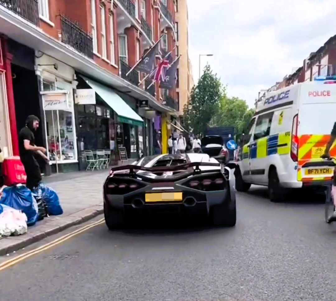 Driver of a £3M Lamborghini Sian gets instant karma after revving engine next to police van in South Kensington. Met Police promptly pull over the foolish motorist. Caught on video.