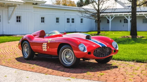 A super rare 1955 Ferrari 410 Sport Spider, driven by Carroll Shelby, is set to sell for £11.5 million at auction. This one-of-four classic car boasts custom features and a rich racing history.