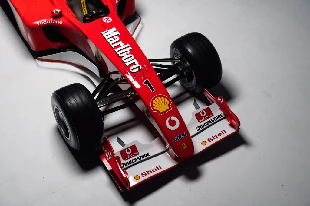 Michael Schumacher’s iconic 220mph Ferrari F2001b, driven to victory in the 2002 Australian Grand Prix, is up for auction, expected to fetch up to £7.7 million. Auction: Aug 15-17.