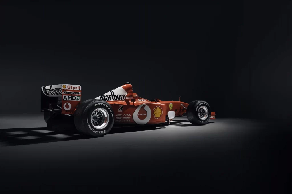 Michael Schumacher’s iconic 220mph Ferrari F2001b, driven to victory in the 2002 Australian Grand Prix, is up for auction, expected to fetch up to £7.7 million. Auction: Aug 15-17.