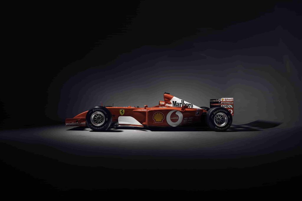 Michael Schumacher’s iconic 220mph Ferrari F2001b, driven to victory in the 2002 Australian Grand Prix, is up for auction, expected to fetch up to £7.7 million. Auction: Aug 15-17.