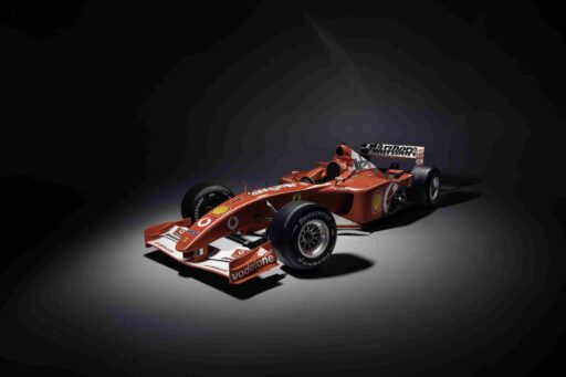 Michael Schumacher’s iconic 220mph Ferrari F2001b, driven to victory in the 2002 Australian Grand Prix, is up for auction, expected to fetch up to £7.7 million. Auction: Aug 15-17.