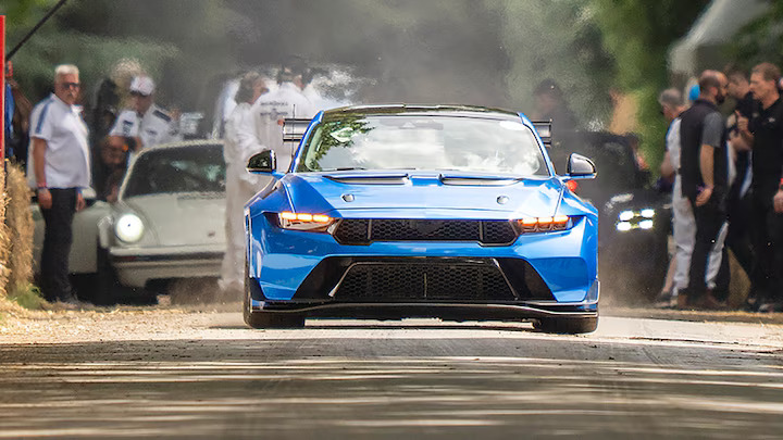 Ford Mustang GTD showcases its power at Goodwood Festival of Speed, roaring up the hill in patriotic defiance. With customizable colors and unmatched performance, freedom intensifies.