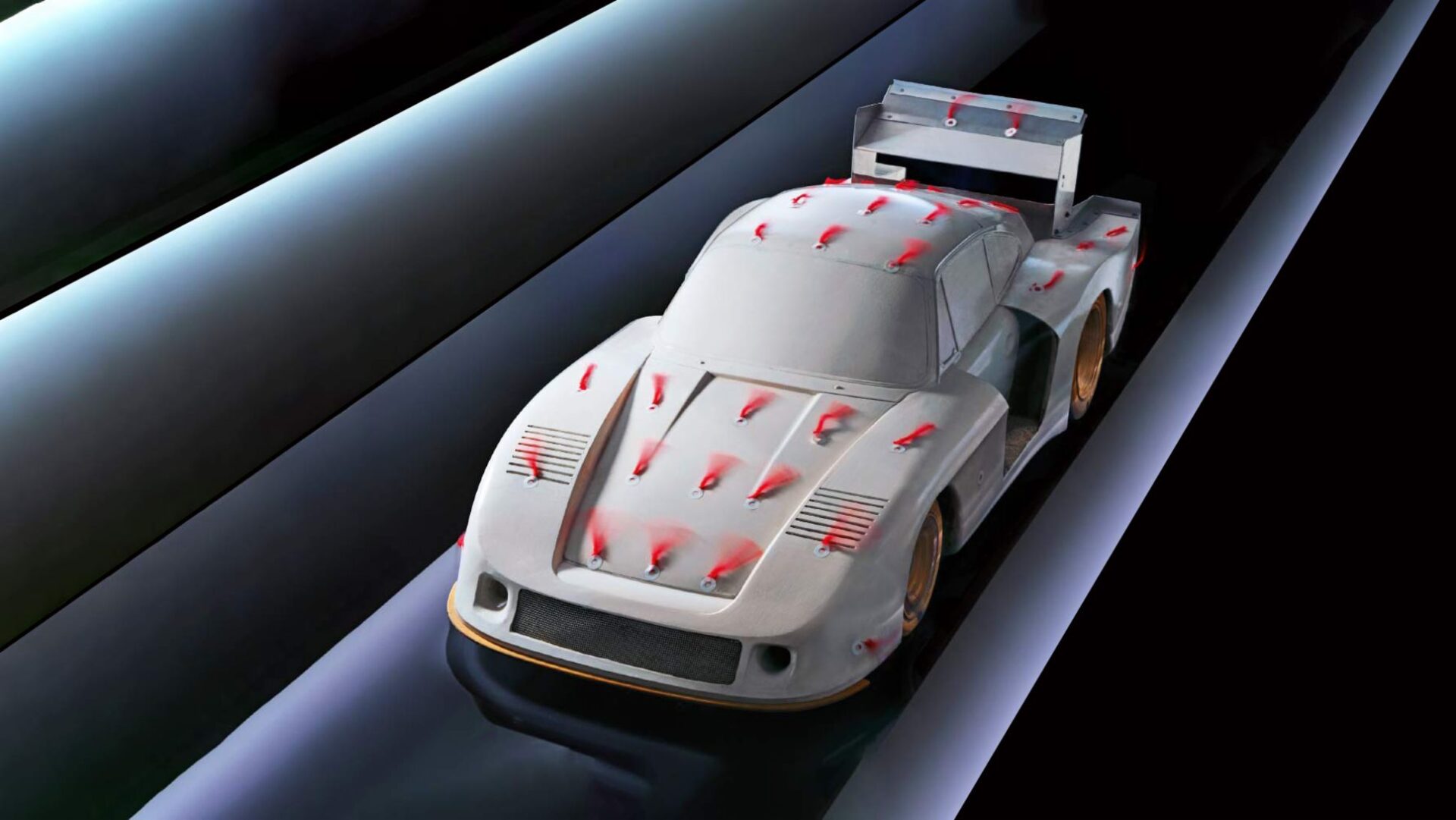 Since the 1960s, Porsche has led in aerodynamic optimization using miniature models in wind tunnels to refine both racing and production vehicles, exemplified by the legendary Porsche 935/78.