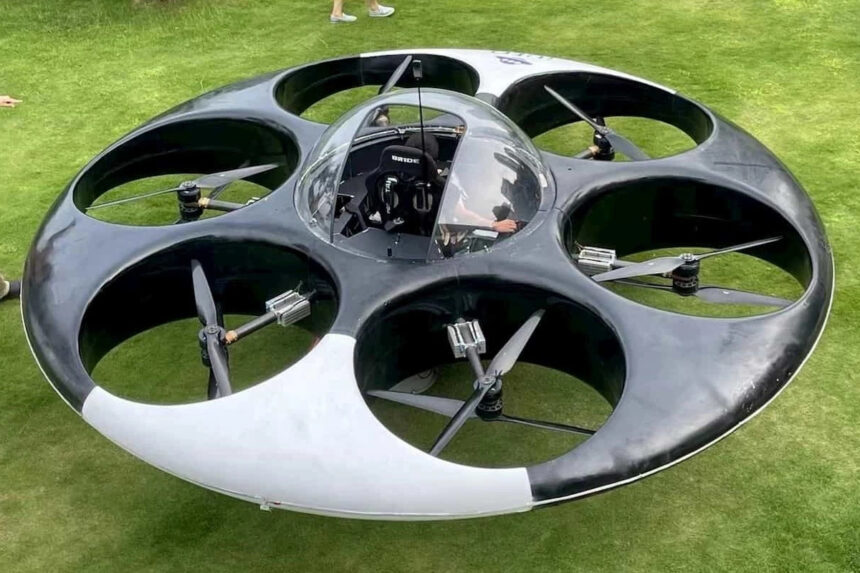 A groundbreaking "UFO taxi" that can take off and land on water has been launched, featuring 12 battery-powered motors and propellers. Capable of flying at 650 feet for 15 minutes.