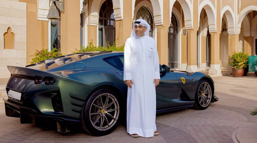 Meshal Al Marzouq's Ferrari passion began in the 1980s with a blue Ferrari 412 gift. Now, he owns around a dozen Ferraris, cherishing the V12 for its unique sound and power.