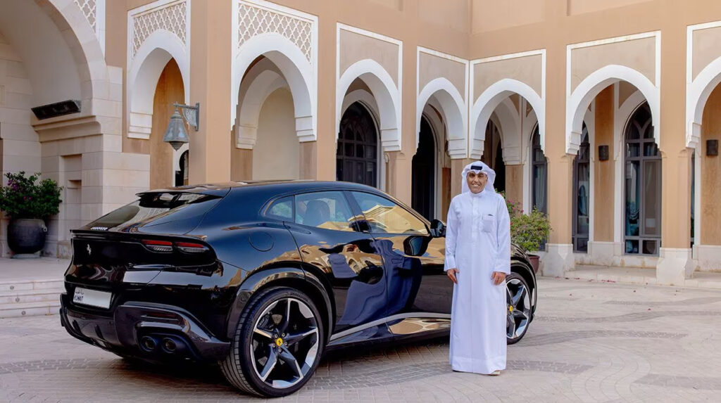 Meshal Al Marzouq's Ferrari passion began in the 1980s with a blue Ferrari 412 gift. Now, he owns around a dozen Ferraris, cherishing the V12 for its unique sound and power.