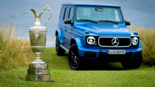 The defending champion of The Open returns the Claret Jug in the new electric G-Class from Mercedes-Benz, highlighting the blend of tradition and innovation in their ongoing collaboration.