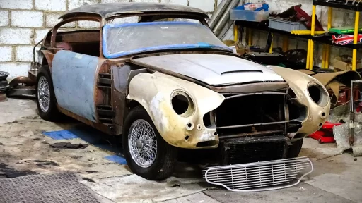 A vintage 1967 Aston Martin DB6, a stalled restoration project, is up for auction at £100,000. Despite corrosion, extensive welding is done. Auction on 24 July in Derbyshire.