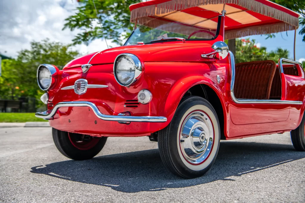 Rare 1959 Fiat 500 Jolly with just 6,313 miles and a quirky surrey top is up for sale at £78,000. Perfect for beach lovers, this iconic model offers timeless seaside charm.