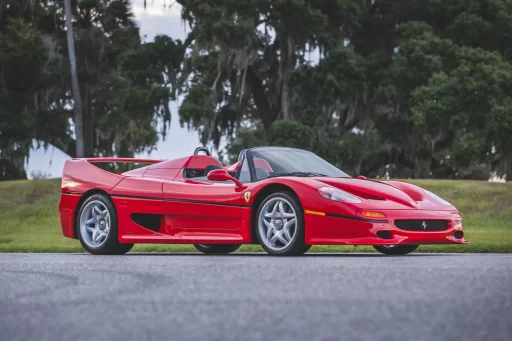 An extremely rare 1995 Ferrari F50 with just 8,556 miles heads to auction for £3.95 million. This iconic model, once owned by A-listers, features a V-12 engine and luxurious interior.