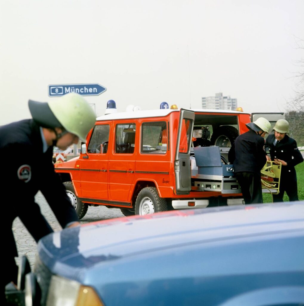 The Mercedes-Benz Museum highlights the DLRG’s iconic 1982 Mercedes-Benz 230 G, a beach and water rescue vehicle, showcasing its legacy of safety and service in challenging terrains.