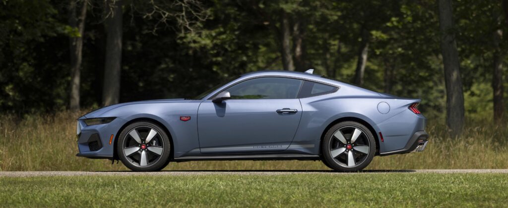 Ford celebrates the Mustang’s 60th anniversary with a special edition package featuring the iconic Brittany Blue paint, limited to 1,965 units, offering a blend of heritage and modern performance.