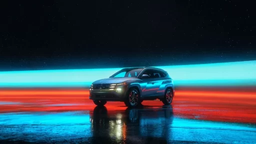 Hyundai's "Drive In" campaign for the 2025 Tucson highlights advanced safety features in a vibrant, neon-lit setting, combining fun and innovation to showcase the SUV's technology.