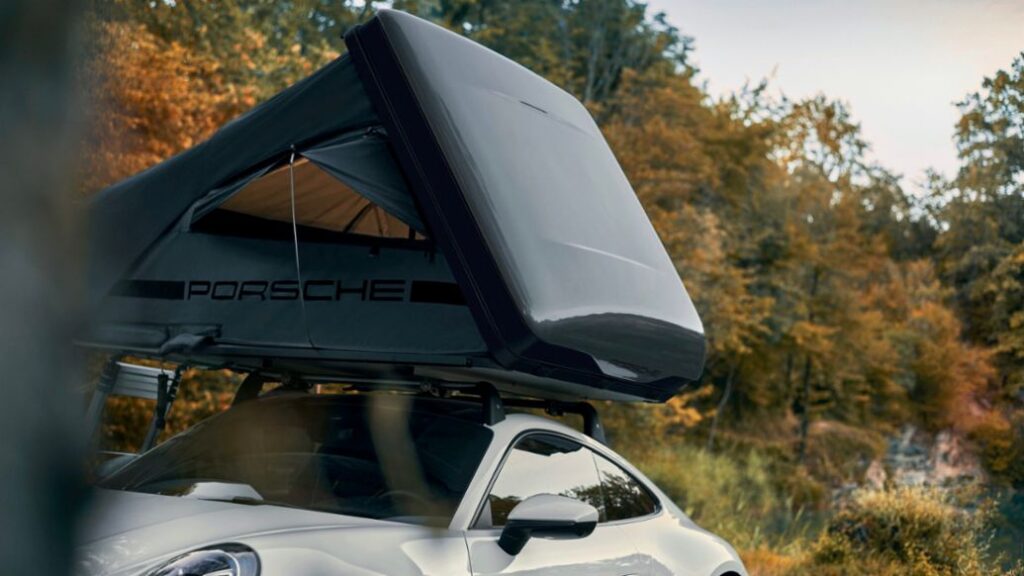 Porsche introduces the versatile Canopy Tent, offering multifunctional weather protection and cozy lounging. Complementing the popular Roof Tent, it elevates the luxury camping experience.