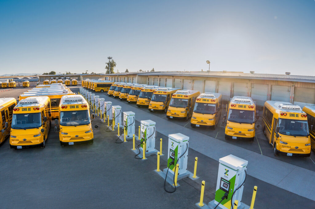 Zum deploys the first all-electric school bus fleet in the U.S. for Oakland Unified, featuring 74 buses with V2G technology, reducing emissions and enhancing community air quality.