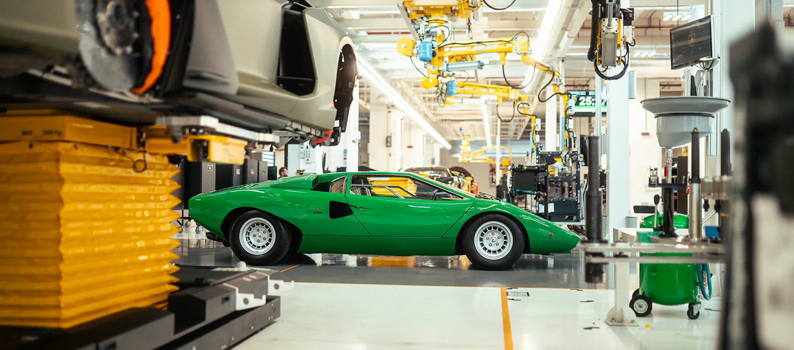 Lamborghini celebrates 50 years since the first Countach was produced in Sant'Agata Bolognese, honoring its iconic legacy and influence on modern models like the Revuelto.