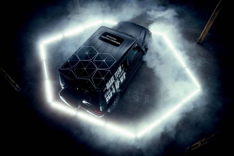 Mercedes-Benz debuts a customized electric G-Class as the Trophy Carrier for the 2024 League of Legends World Championships, transporting the Summoner’s Cup from Berlin to London via Paris.