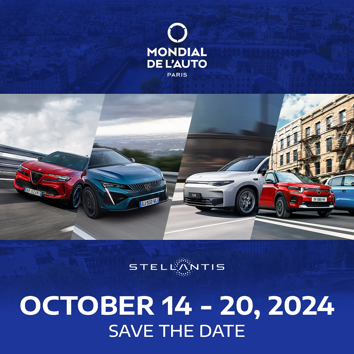 Stellantis showcases five world premieres at the 2024 Paris Motor Show, including Citroën, Peugeot, Alfa Romeo, and Leapmotor's tech-driven electric vehicles from October 14-20.