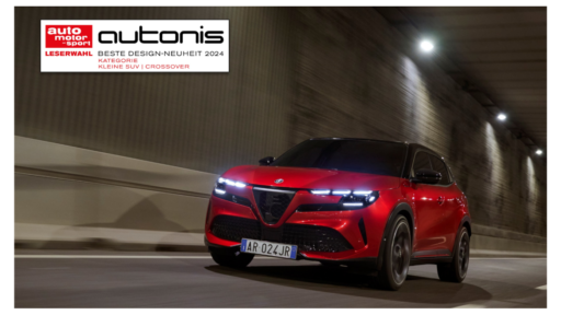 Alfa Romeo Junior wins the prestigious *autonis* design award with 36.1% reader votes in the compact SUV category, blending Italian heritage with modern styling excellence.