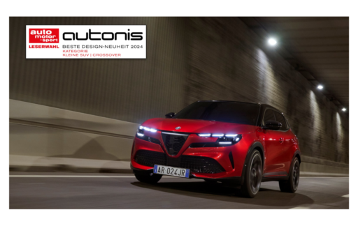 Alfa Romeo Junior wins the prestigious *autonis* design award with 36.1% reader votes in the compact SUV category, blending Italian heritage with modern styling excellence.