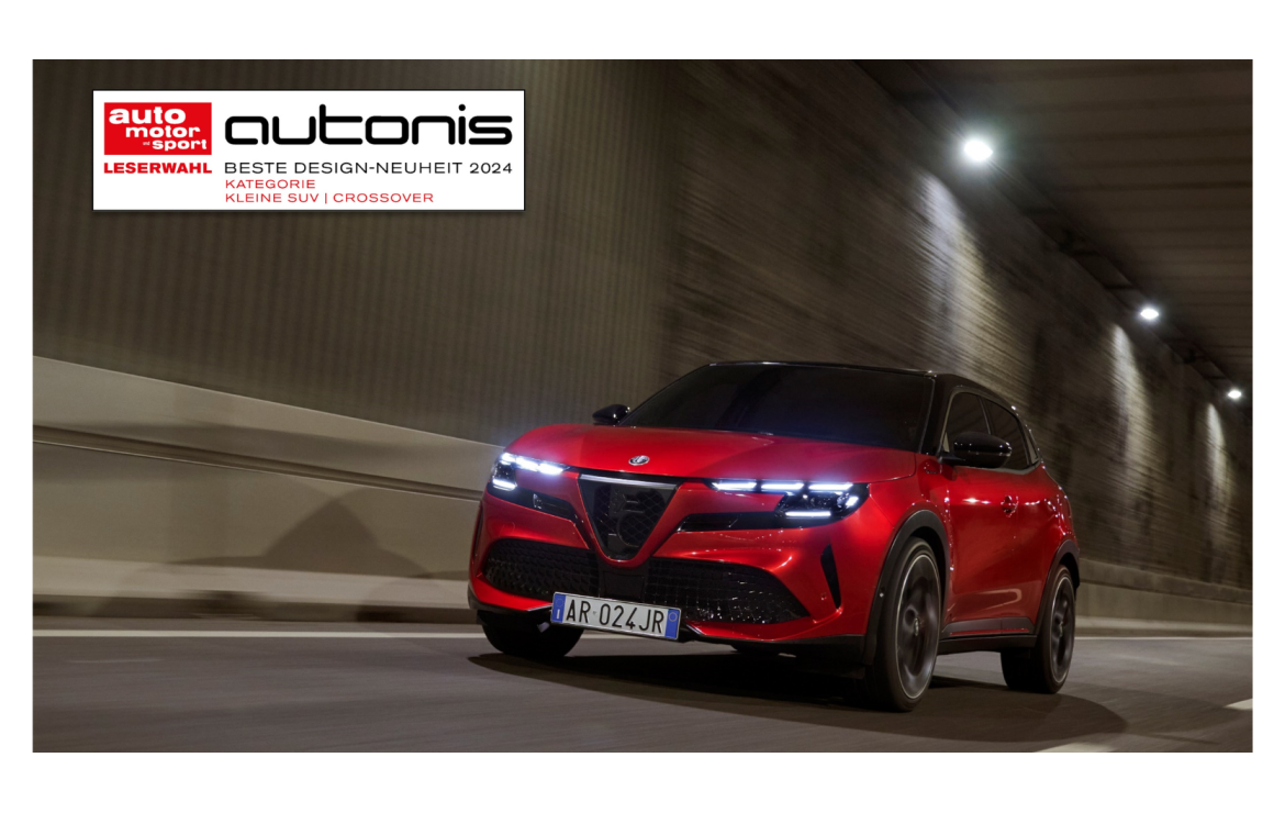 Alfa Romeo Junior wins the prestigious *autonis* design award with 36.1% reader votes in the compact SUV category, blending Italian heritage with modern styling excellence.