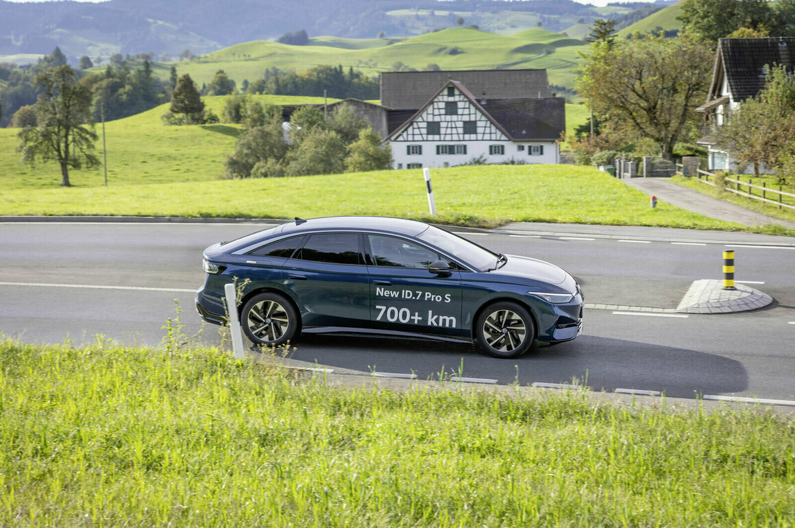 The all-electric Volkswagen ID.7 Pro S covers 794 km on a single charge, exceeding its official WLTP range, showcasing remarkable efficiency and innovative driving technology.