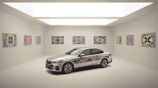 BMW i5 Flow NOSTOKANA, featuring color-changing E Ink technology and Esther Mahlangu's art, debuts at the 19th Contemporary Istanbul from October 24-27, 2024, following its Frieze LA premiere.