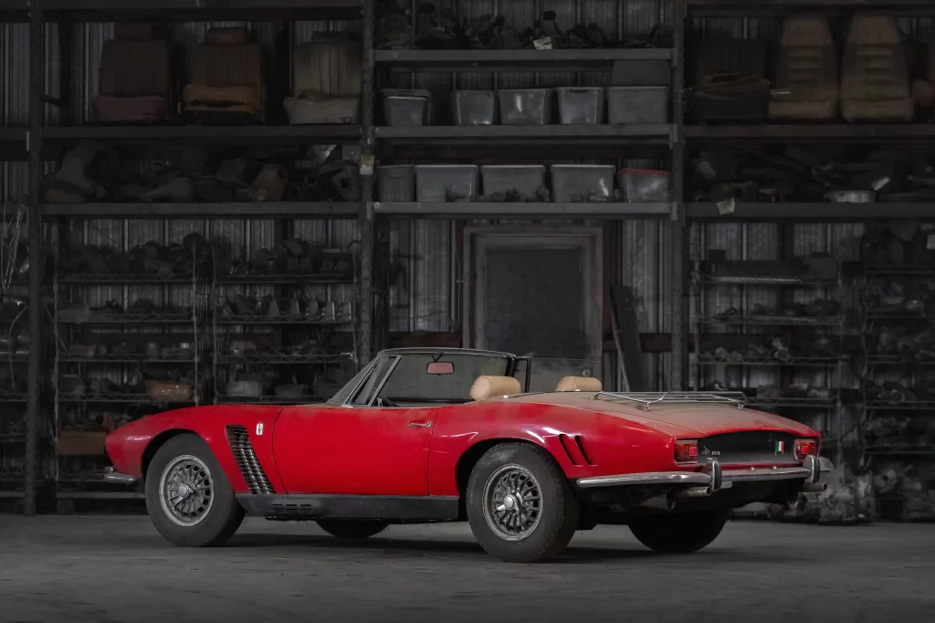 Rare 1964 Iso Grifo A3/L Spider, the only convertible of its kind, set for auction at £765,000 after 40 years in storage. A unique classic car ready for restoration!