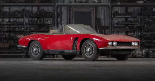 Rare 1964 Iso Grifo A3/L Spider, the only convertible of its kind, set for auction at £765,000 after 40 years in storage. A unique classic car ready for restoration!