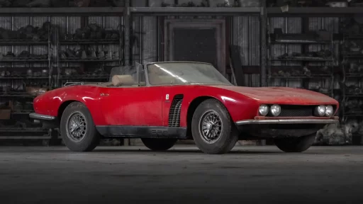 Rare 1964 Iso Grifo A3/L Spider, the only convertible of its kind, set for auction at £765,000 after 40 years in storage. A unique classic car ready for restoration!