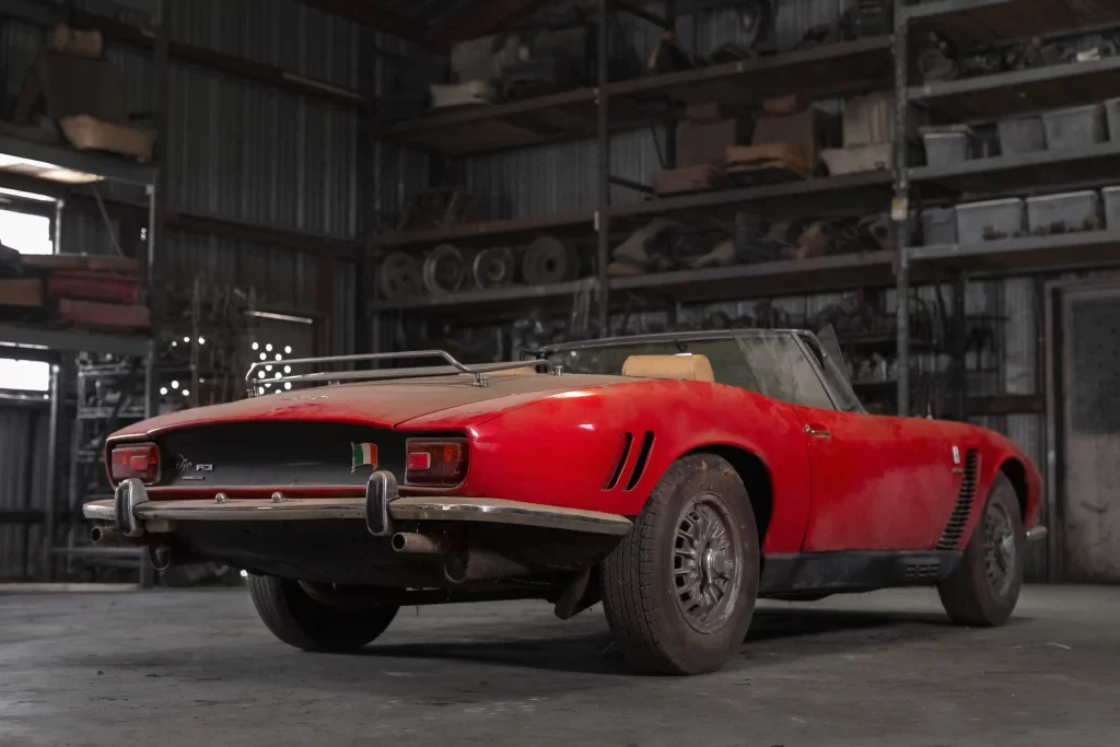 Rare 1964 Iso Grifo A3/L Spider, the only convertible of its kind, set for auction at £765,000 after 40 years in storage. A unique classic car ready for restoration!