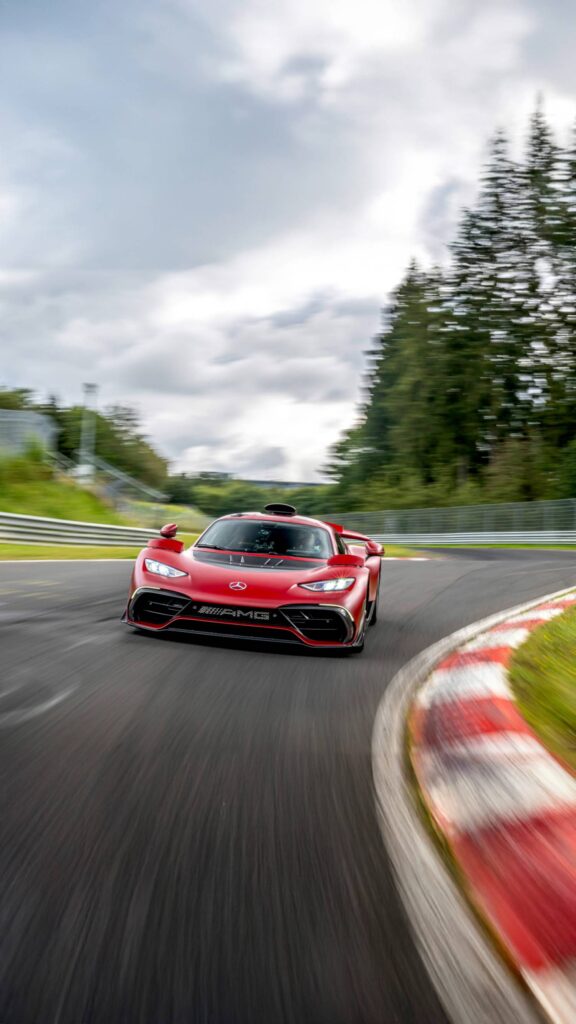 The Mercedes-AMG ONE sets a new Nürburgring-Nordschleife lap record with a time of 6:29.090 minutes, becoming the fastest road-legal car thanks to its Formula 1™ hybrid technology.