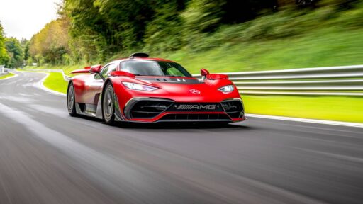 The Mercedes-AMG ONE sets a new Nürburgring-Nordschleife lap record with a time of 6:29.090 minutes, becoming the fastest road-legal car thanks to its Formula 1™ hybrid technology.