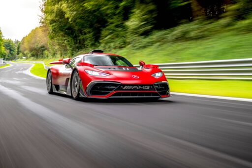 The Mercedes-AMG ONE sets a new Nürburgring-Nordschleife lap record with a time of 6:29.090 minutes, becoming the fastest road-legal car thanks to its Formula 1™ hybrid technology.