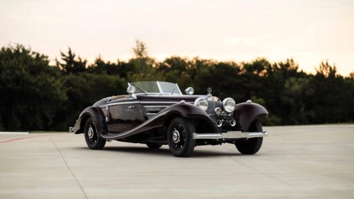 Restored 1934 Mercedes-Benz 500 K, rebuilt after surviving WWII, set to sell for £777,000. With only 43,000 miles, this rare classic boasts a 5.1-litre engine and rich history.