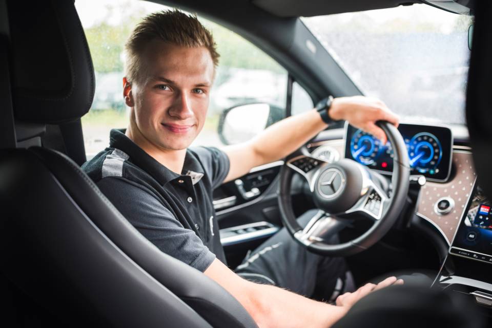 Mercedes-Benz's "Get in!" campaign allows 27,000 employees to test drive electric models during work hours, promoting hands-on experience with the brand's all-electric vehicle lineup.